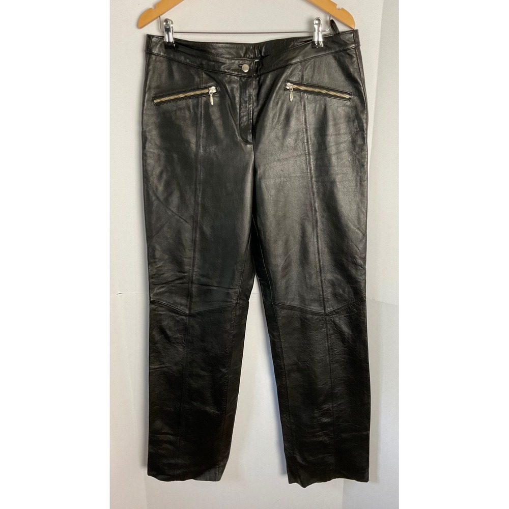 Wilsons Leather Maxima Black Genuine Leather Straight Leg Pants Womens 14 Y2K
